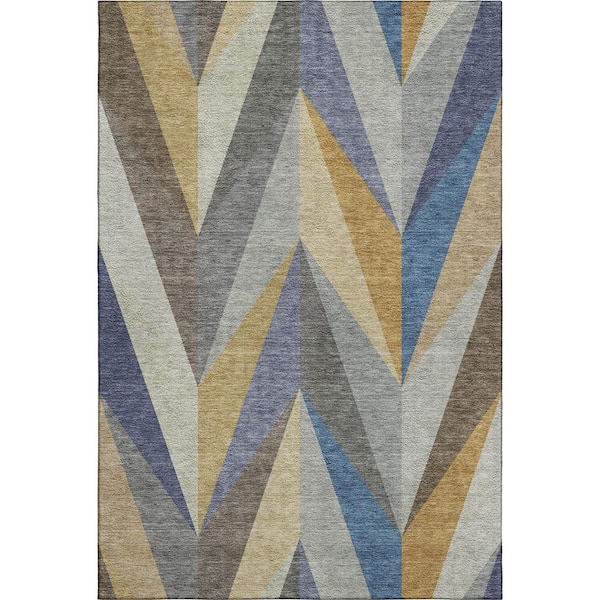 Mayfield Premium Machine Washable Abstract AMF2265 Gold 3 ft. x 5 ft. Area Rug