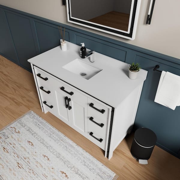 Lexora Ziva 48 in W x 22 in D White Bath Vanity, Cultured Marble