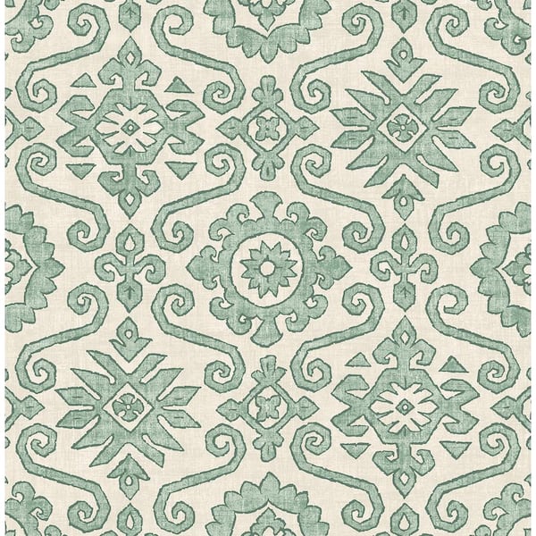 STACY GARCIA HOME 30.75 sq. ft. Mineral Green Augustine Vinyl Peel and Stick Wallpaper Roll