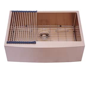 Loile 36 in. L Apron Front Farmhouse Single Bowl 16 Gauge Rose Gold Stainless Steel Kitchen Sink with Accessories