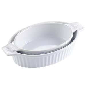2-Piece White Oval Porcelain Bakeware Set 9.5 in. and 11.25 in. Baking Dishes