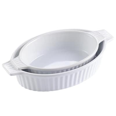 2-Piece White Oval Porcelain Bakeware Set 12.75 in. and 14.5 in. Baking Dish