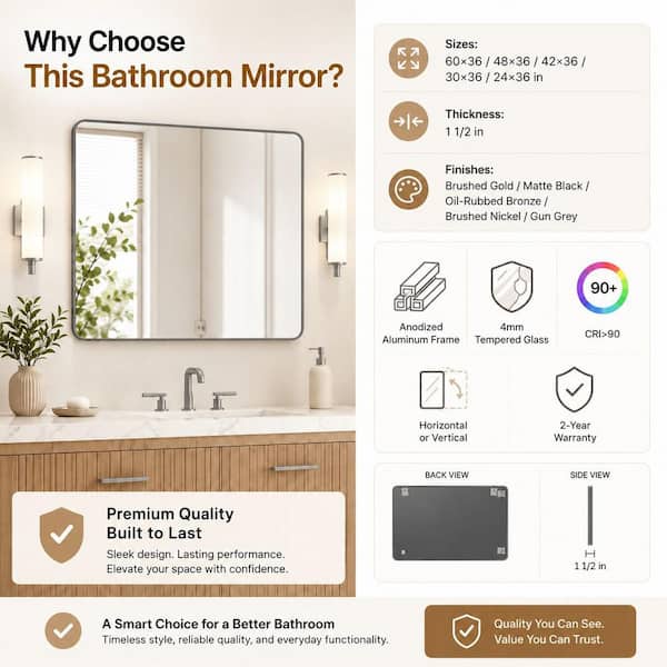 niveal 24 in. W x 36 in. H Rectangular Framed Wall Bathroom Vanity