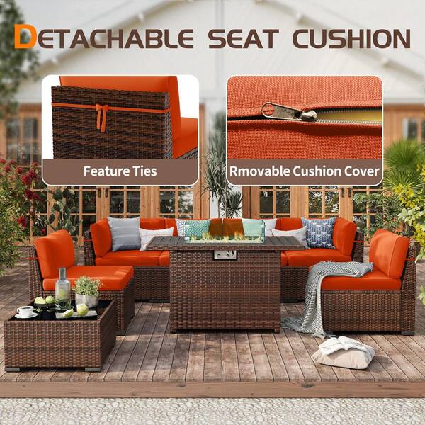ELPOSUN 8-Piece Brown Rattan Wicker Outdoor Patio Set with