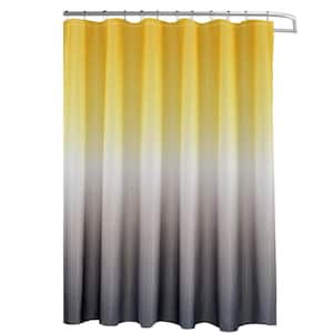 Ombre Yellow/Grey 70 in. x 72 in. Texture Printed Shower Curtain Set with Beaded Rings