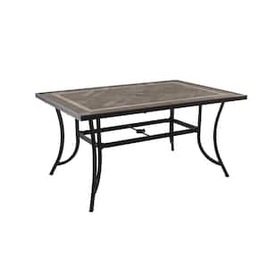 Dark Brozen Rectangular Cast Aluminum 59 in. L x 40 in. W Outdoor Dining Table with 2.4 in. Umbrella Hole for Backyard