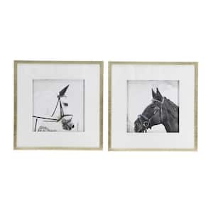 2-Piece Plastic Black Framed Horse Animal Wall Art Print 22 in. x 22 in
