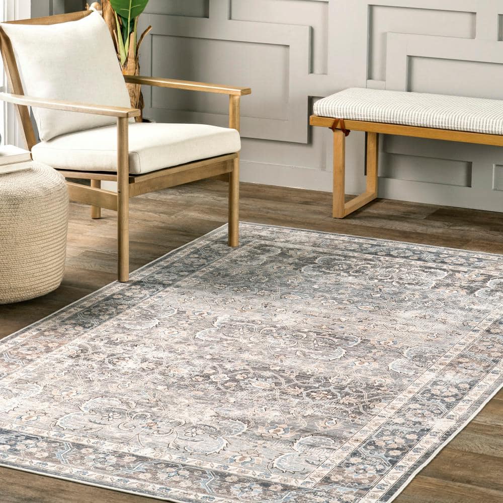Ivette Gray Synthetic 3' x 5' Washable Area Rug