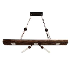47.2 in. 5-Light Brown Wooden Retro Rustic Island Pendant Light with Adjustable Chain for Dining Room