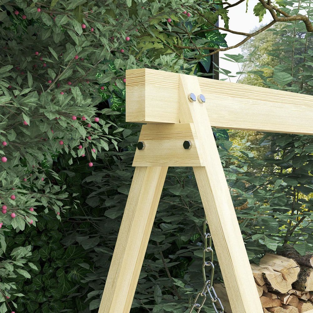 Natural Wood 3-Seat Porch Swing with Side Tables