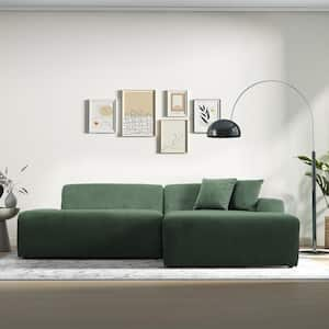 Delphine 101.6 in. Square Arm 2-Piece L-Shaped Corduroy Fabric Right Sectional Sofa in Green