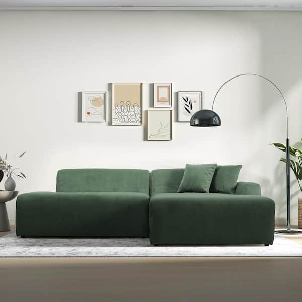 Ashcroft Furniture Co Delphine 101.6 in. Square Arm 2-Piece L-Shaped Corduroy Fabric Right Sectional Sofa in Green