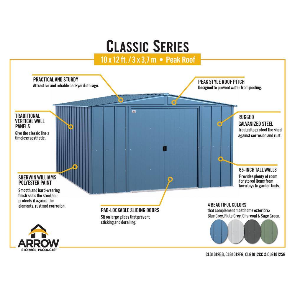 Sage Green 10' x 12' Galvanized Steel Storage Shed Kit