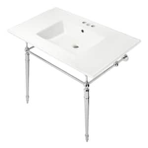 Edwardian 37 in. Ceramic Console Sink Set in White/Polished Chrome