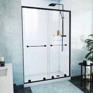 Harmony 54 in. W x 76 in. H Sliding Semi Frameless Shower Door in Matte Black with Clear Glass