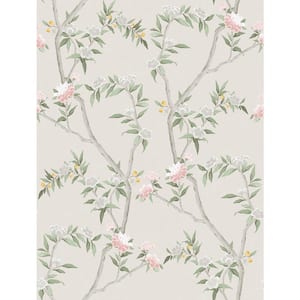 Spring Blossom Collection Chinoiserie Floral Vine Off-White Matte Finish Non-Pasted Non-Woven Paper Wallpaper Roll
