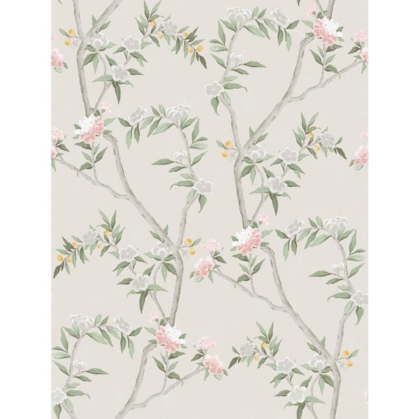 Unbranded Spring Blossom Collection Chinoiserie Floral Vine Off-White Matte Finish Non-Pasted Non-Woven Paper Wallpaper Sample