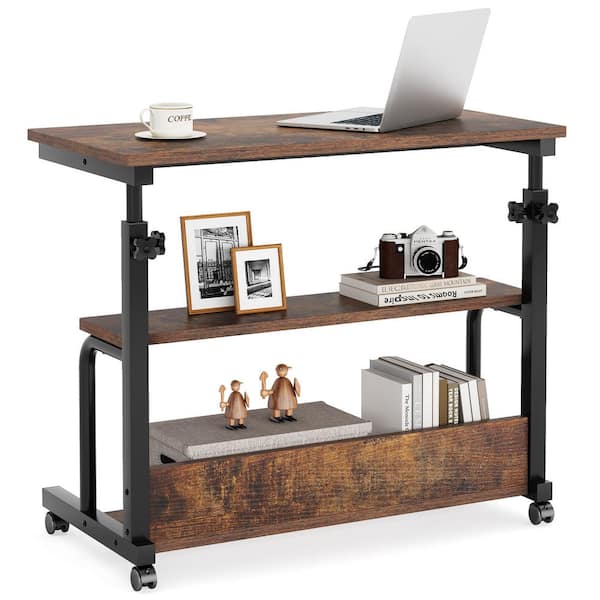 Tribesigns Eric 32 in. Rectangular Brown Wood Mobile Laptop Desk Height ...