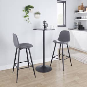 Pebble 28.5 in. Grey Faux Leather and Black Metal Bar Stool (Set of 2)