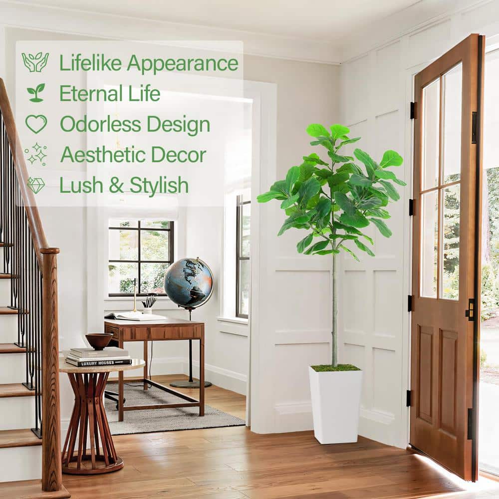 5FT Artificial Fiddle Leaf Fig Tree with White Plastic Pot