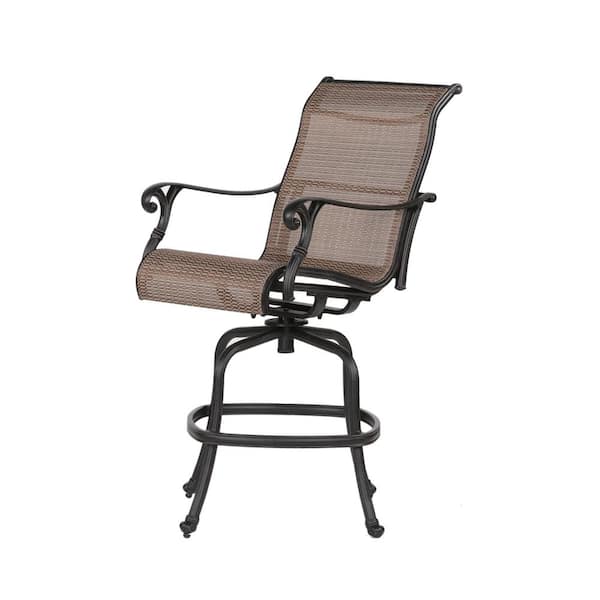 Bronze Aluminum Patio Outdoor Outdoor Bar Stool, Sling Swivel Bar Stool, Set of 2
