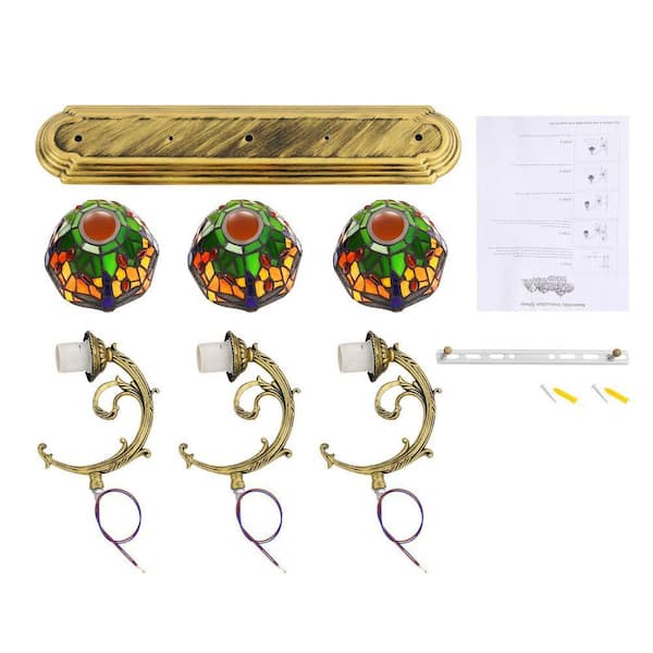 OUKANING 3-Light Bronze Retro Wall Sconce with Stained Glass