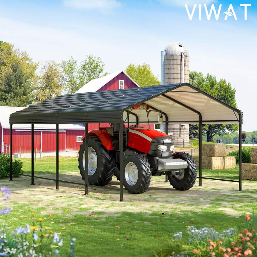 12' x 20' Black Metal Single Car Carport