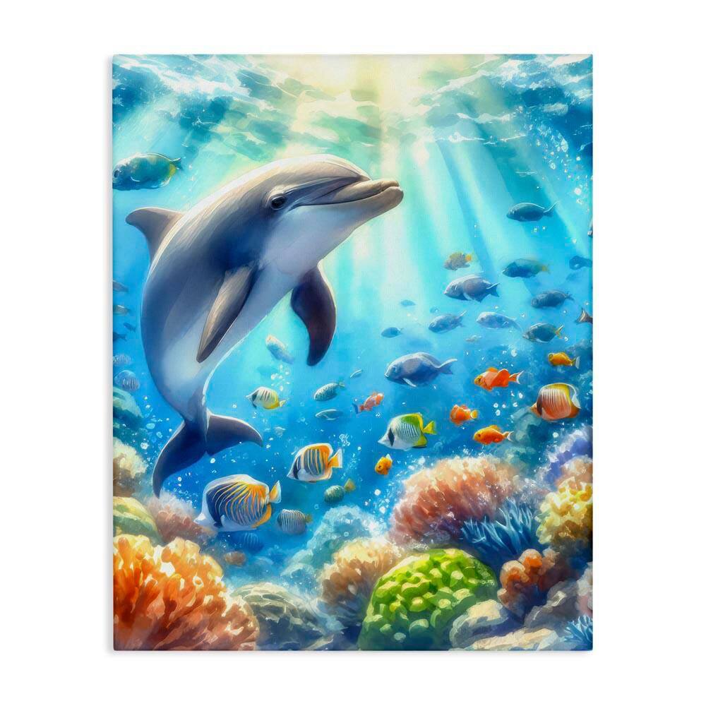 Smiling Dolphin Under Sea by LSR Design Studio Unframed Coastal Graphic Art Print 20 in. x 16 in. price history on PriceWatchPro