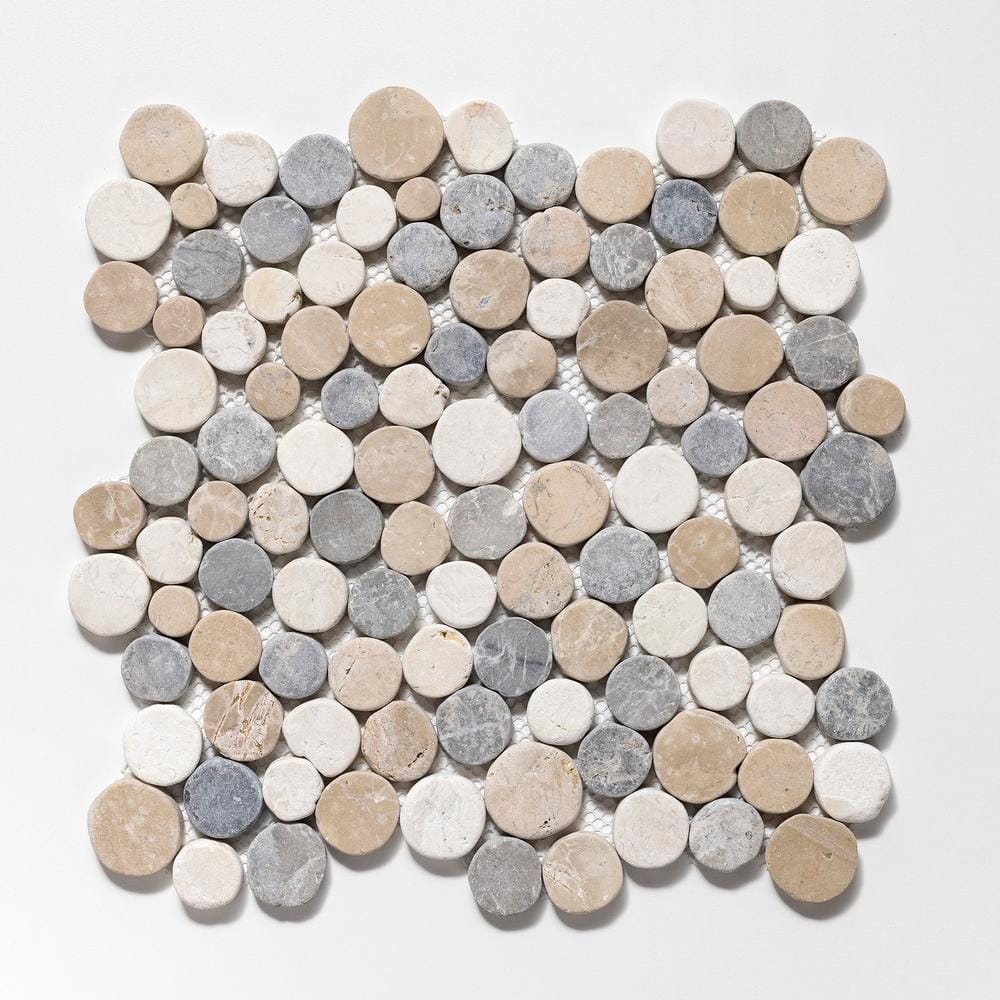 Stone Penny Rounds Tan, White, Grey 11-1/2 in. x 11-1/2 in. Honed Marble Mesh-Mounted Mosaic Tile (10.12 sq.ft./Case) price history on PriceWatchPro