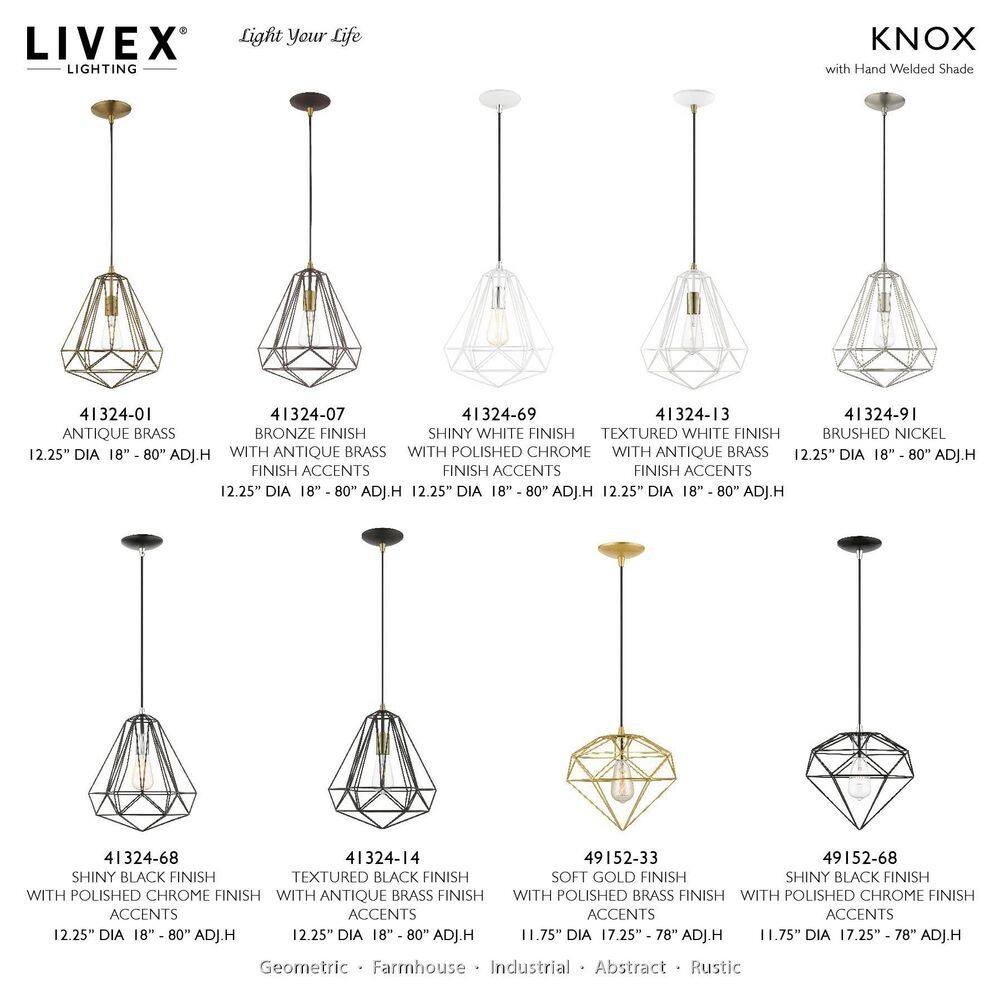 Knox 12" Textured Black and Polished Chrome 1-Light Pendant