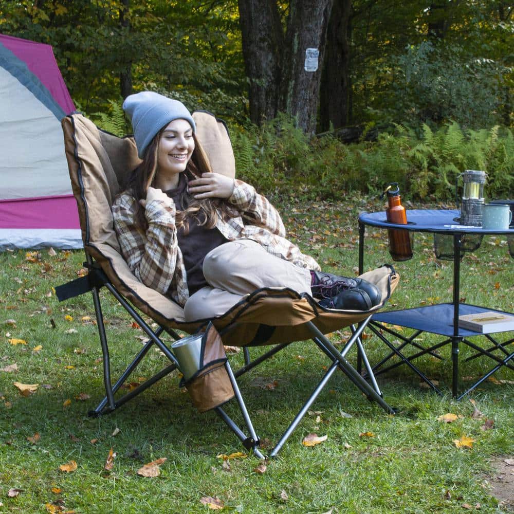 Tan Ultra Padded Folding Camp Chair with Cup Holder