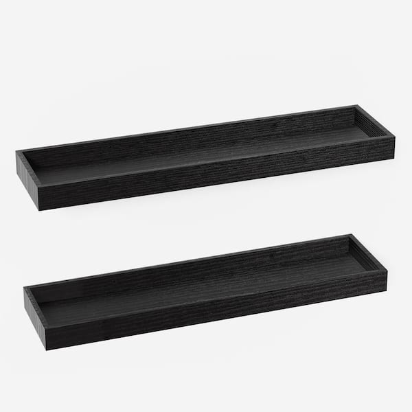 23.6 in. W x 5.9 in. D Black Wooden Floating Decorative Wall Shelf with Raised Lip 2-Pack for Bathroom, Living Room
