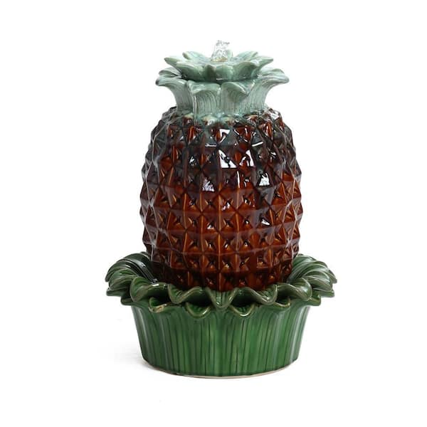 LuxenHome 17.1 in. Pineapple Ceramic Tabletop Urn Fountain