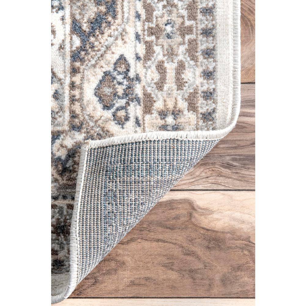 Beige Geometric Easy-Care Synthetic Area Rug, 9' x 12'