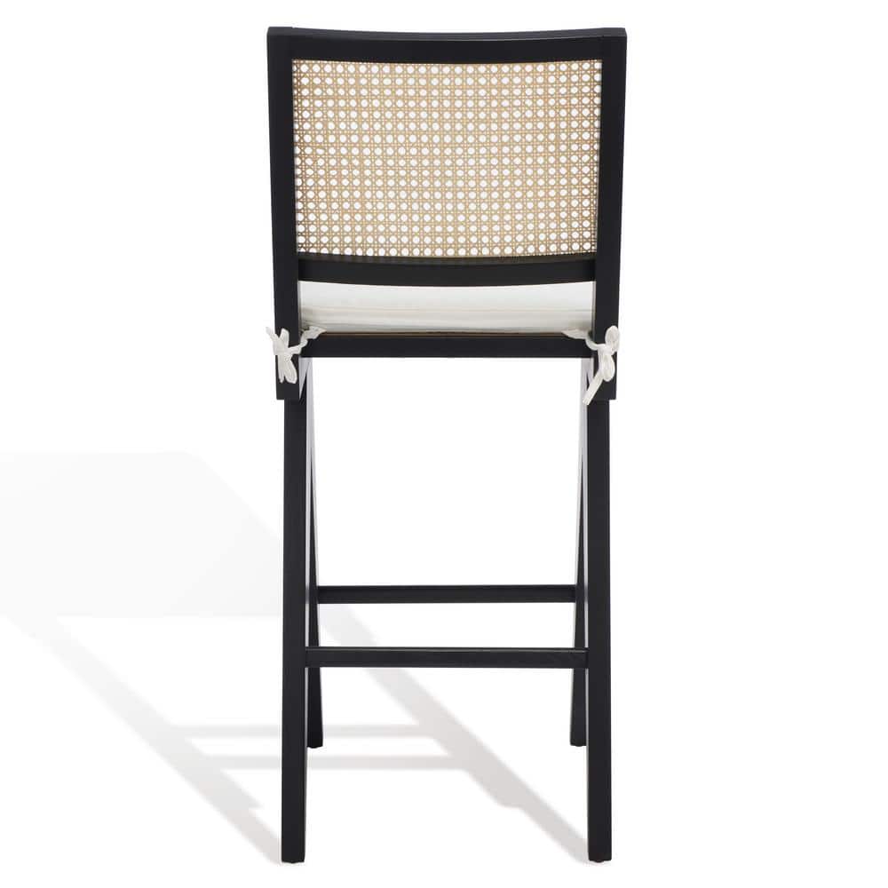 Colette Black and Natural Wood Bar Stool with Rattan Back
