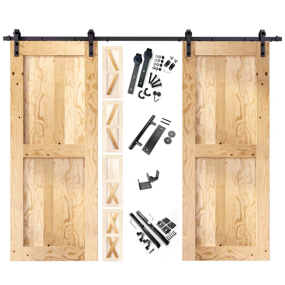 32 in. x 80 in. 5-in-1 Design Unfinished Frame Double Pine Wood Interior Sliding Barn Door with Hardware Kit, Non-Bypass price history on PriceWatchPro