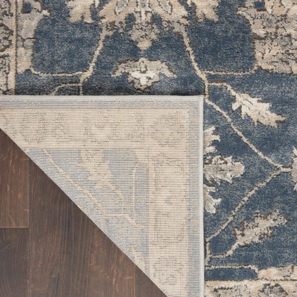 Slate Blue Floral Medallion 26" Hand-Knotted Easy-Care Rug