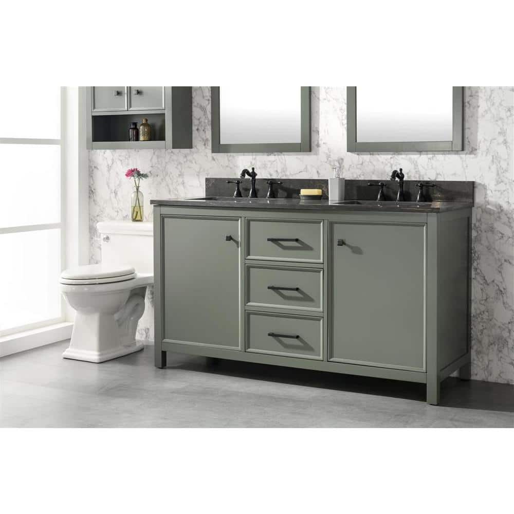 60" Pewter Green Double Sink Vanity with Marble Top