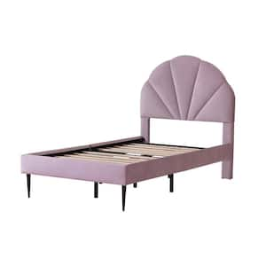 Purple Frame Twin Size of Luxury Velvet Platform Bed with Seashell-Shaped Headboard