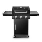 Premier 3-Burner Propane Gas Grill in Black with Folding Side Tables
