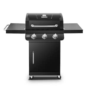 Premier 3-Burner Propane Gas Grill in Black with Folding Side Tables