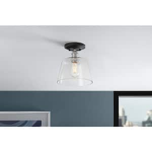 Sherman 1-Light Black Semi Flush Mount with Nickel Accents and Clear Glass