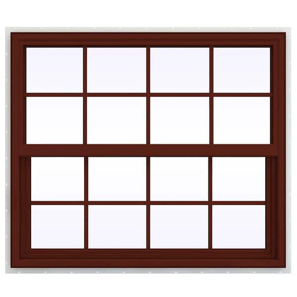 JELD-WEN 41.5 in. x 35.5 in. V-4500 Series Single Hung Vinyl Window with Grids - Red