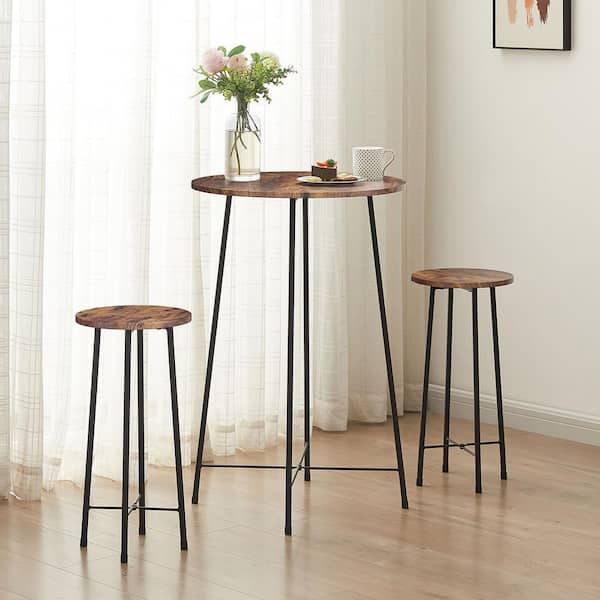 保障できる VECELO top Wood Bistro Brown Round in. 23.6 Set Table Dining 家具