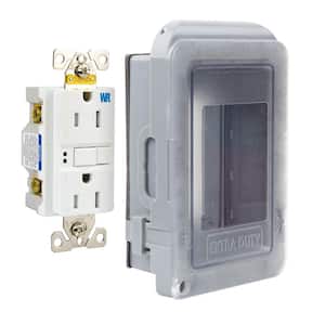1-Gang Extra Duty Non-Metallic Low Profile While-In-Use Weatherproof Horizontal/Vertical Receptacle Cover and GFCI, Gray