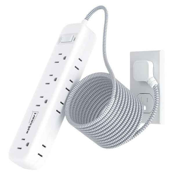 Lukyamzn 20 ft. Flat Plug Long Braided Extension Cord, Surge Protector Power Strip with 8 AC Outlet, 3 USB Fast Charge, Mountable