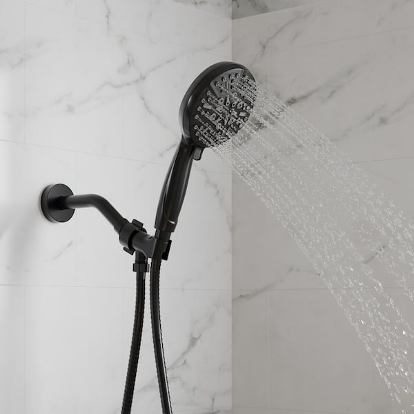 5 in. 5-Spray Patterns with 1.8 GPM Wall Mount Rainfall Handheld Shower Head with Spot Resist in Matte Black
