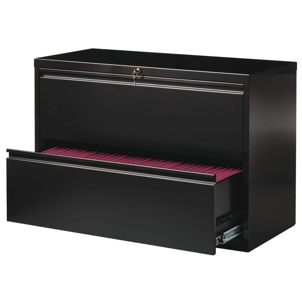 Black Steel 42" 2-Drawer Lockable Lateral File Cabinet