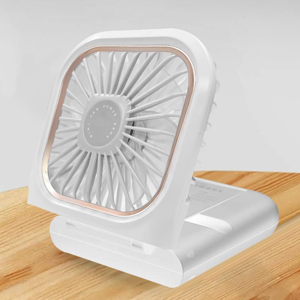 White Foldable Desk Fan with 4000mAh Power Bank and Tilt Feature