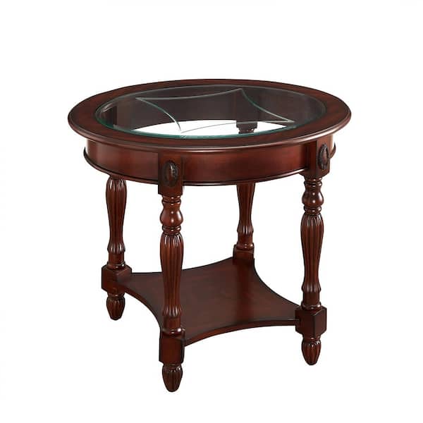 wetiny 28 in. Walnut Glass Oval End Table Tempered